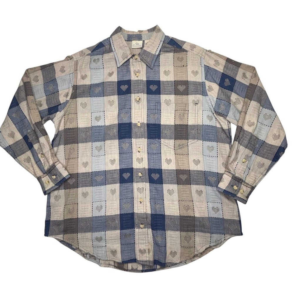 Cascade Blues‎ Vintage Heart Print Shirt Womens XL Cottagecore Patchwork Cotton